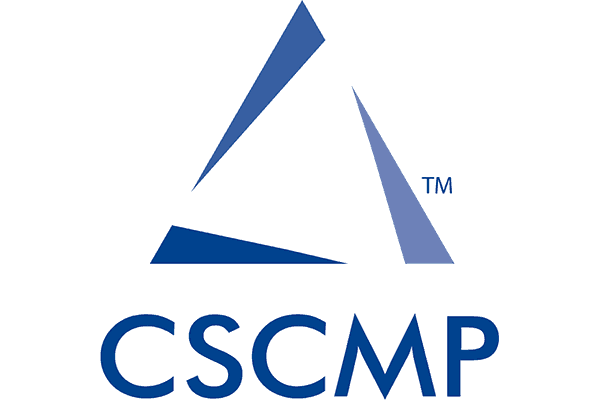 CSCMP logo with blue triangular shapes and text.